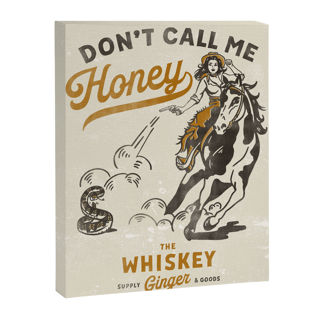 "Don't Call Me Honey" Retro Pinup Cowgirl On Horseback Shooting A Snake V.2 Canvas Print Gallery Image 6