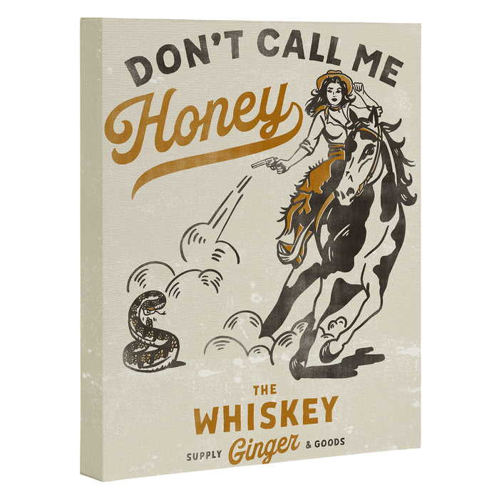 "Don't Call Me Honey" Retro Pinup Cowgirl On Horseback Shooting A Snake V.2 Canvas Print Gallery Image 1