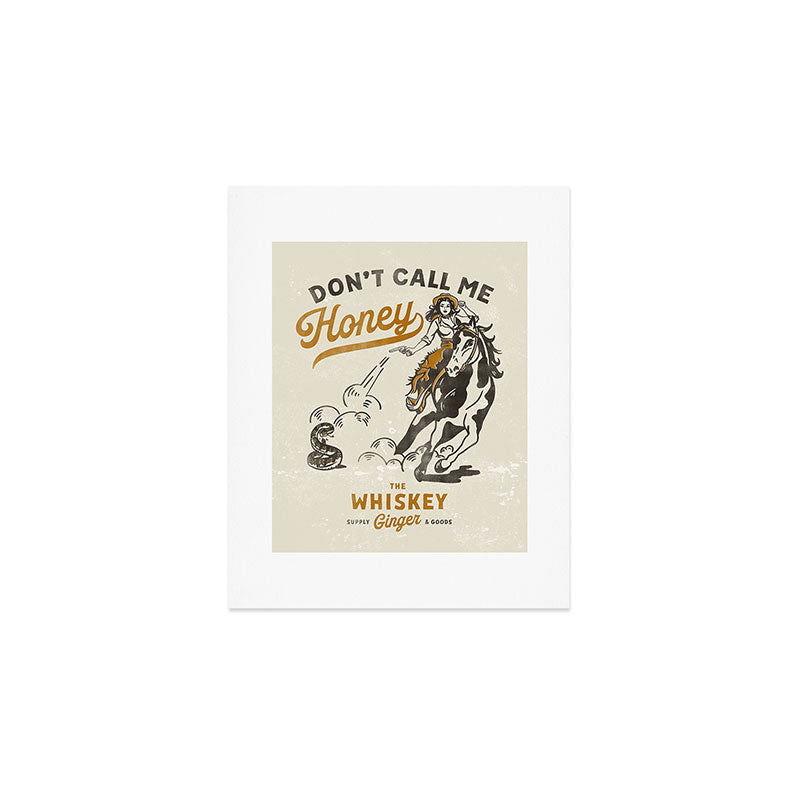 "Don't Call Me Honey" Retro Pinup Cowgirl On Horseback Shooting A Snake V.2 Art Print Gallery Image 1