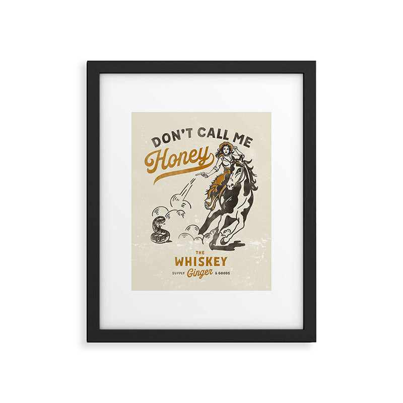 "Don't Call Me Honey" Retro Pinup Cowgirl On Horseback Shooting A Snake V.2 Framed Art Print Gallery Image 5