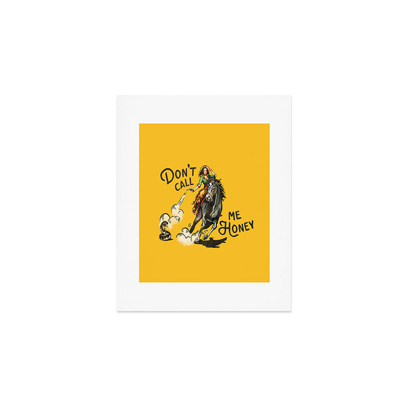 Don't Call Me Honey Retro Cowgirl On Horseback V.1 Art Print Gallery Image 1