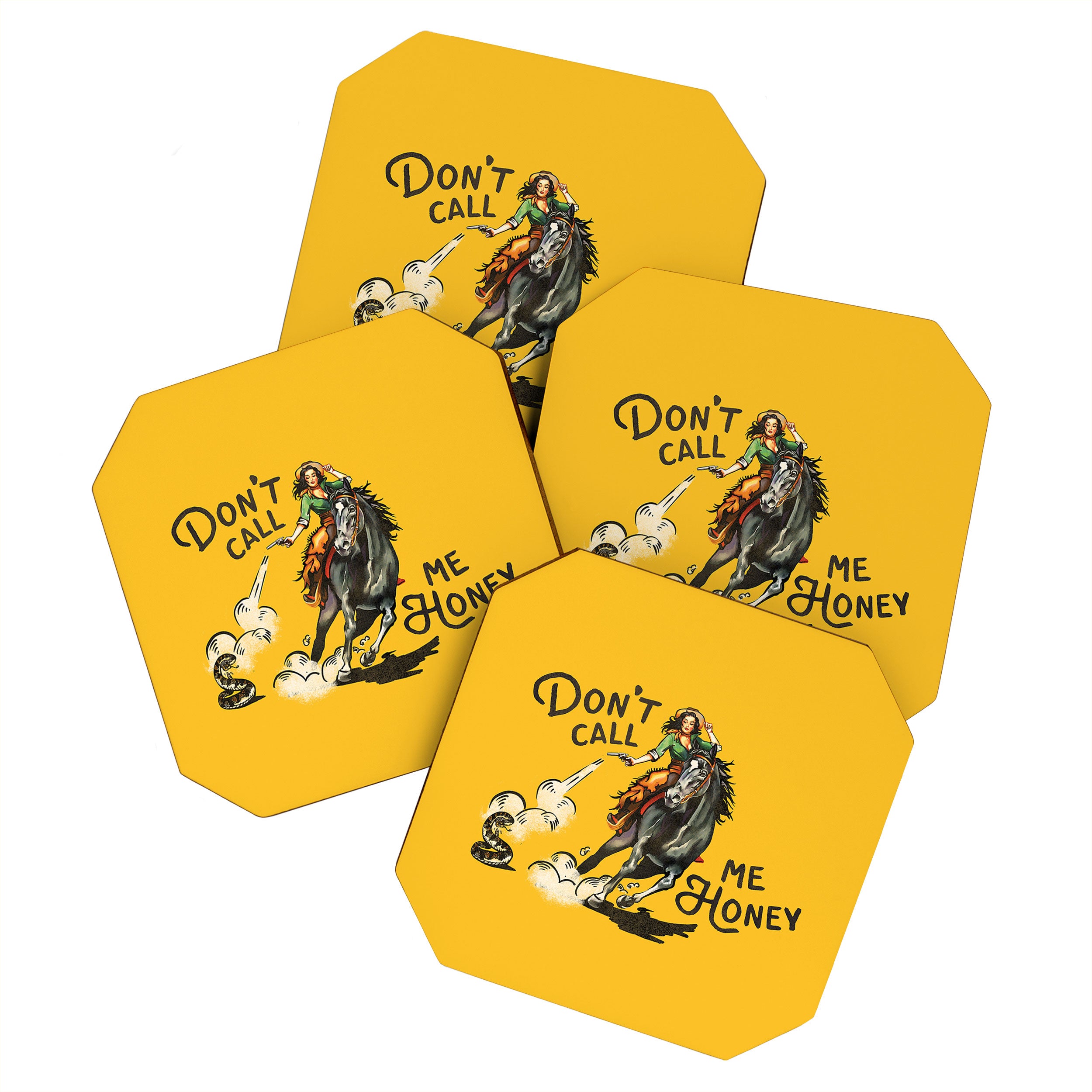 Don't Call Me Honey Retro Cowgirl On Horseback V.1 Coaster Gallery Image 1