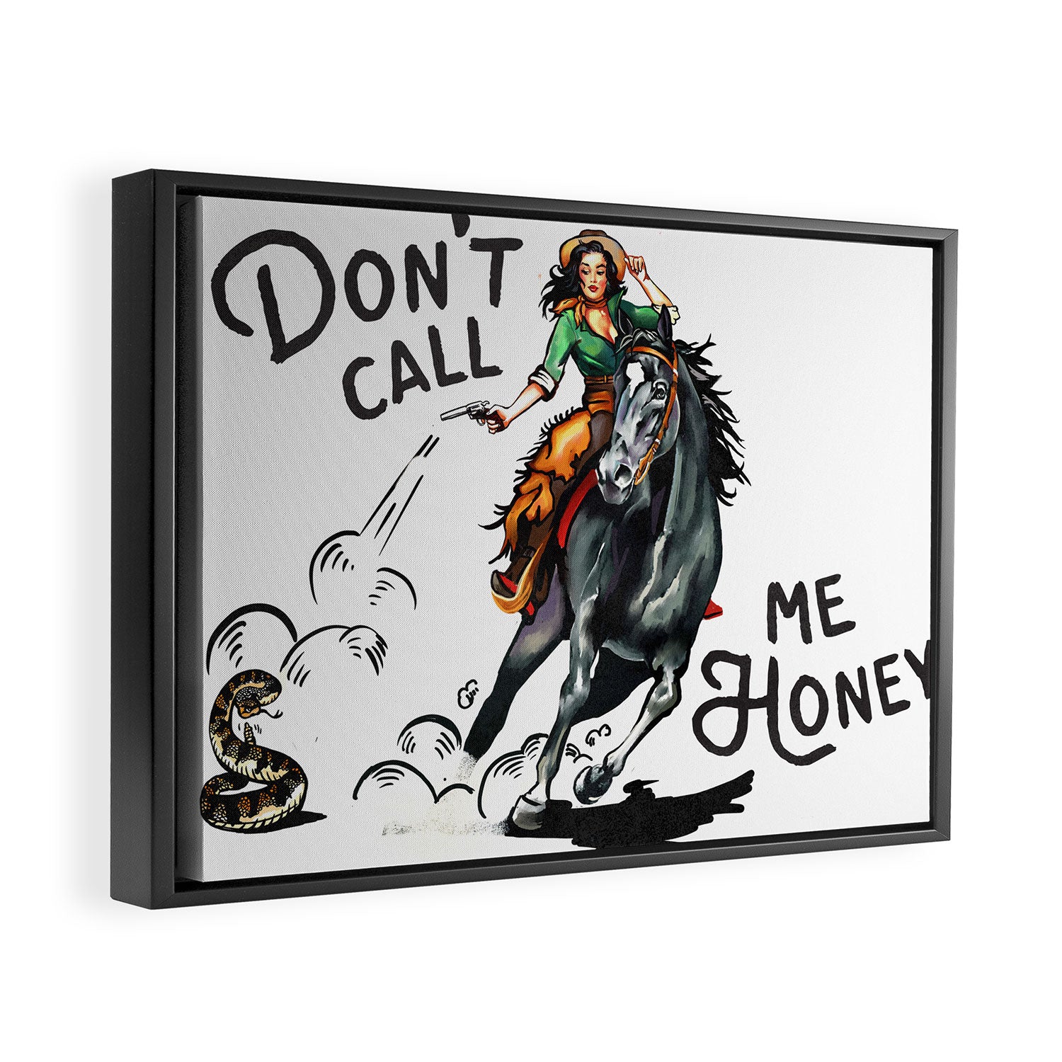 Don't Call Me Honey Retro Cowgirl On Horseback V.1 Framed Canvas Print Gallery Image 2