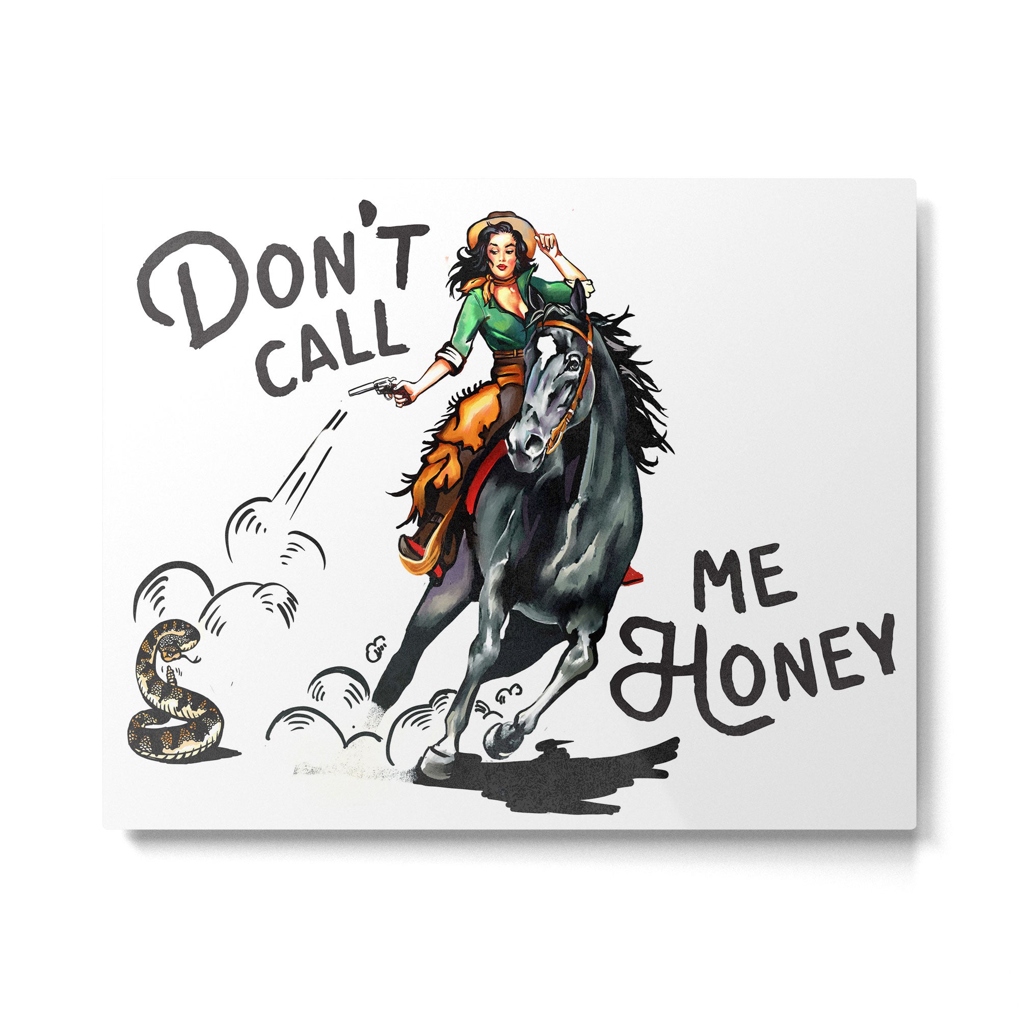 Don't Call Me Honey Retro Cowgirl On Horseback V.1 Metal Print Gallery Image 6