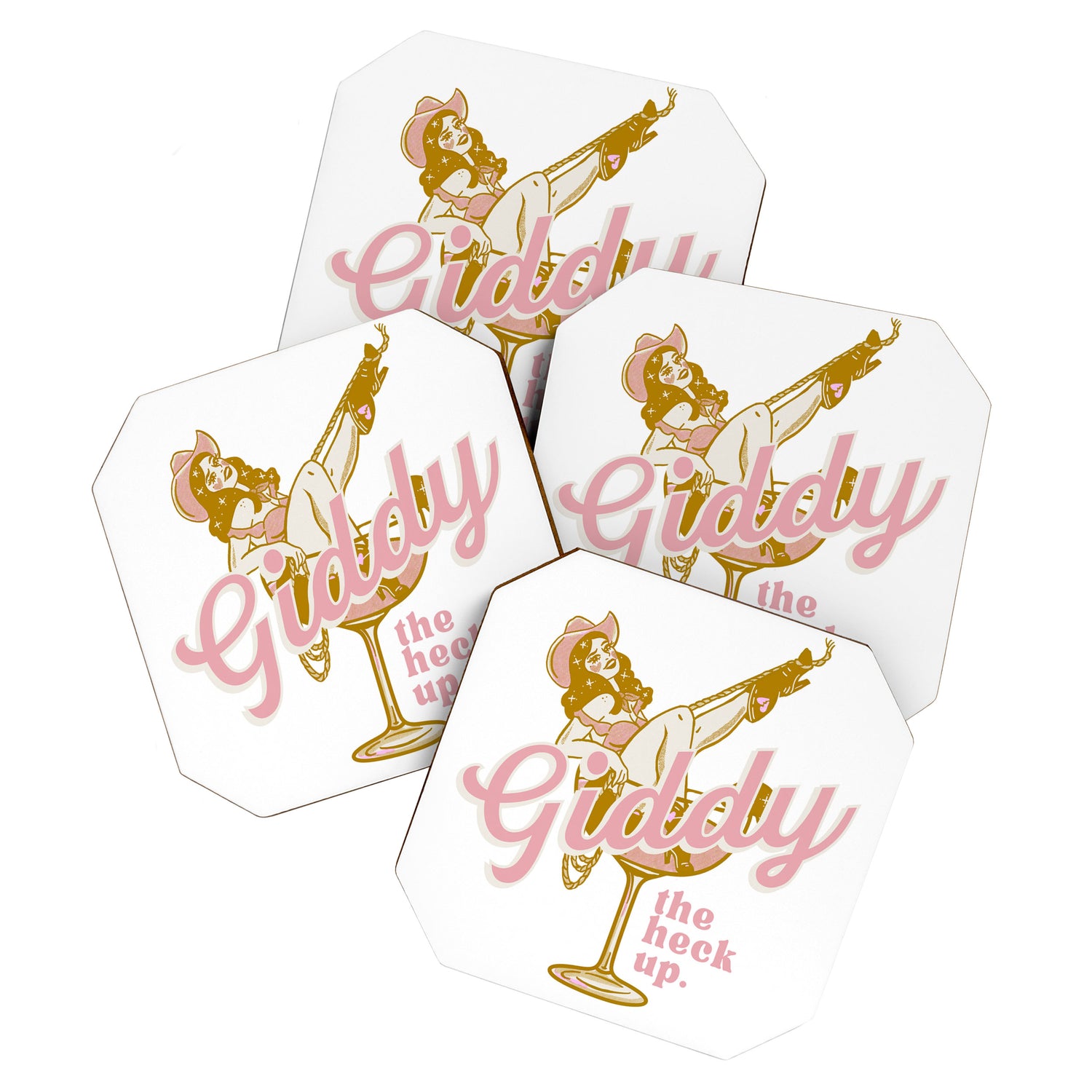 Giddy The Heck Up Cowgirl Retro Vintage Western Cowboy Art Coaster Gallery Image 1