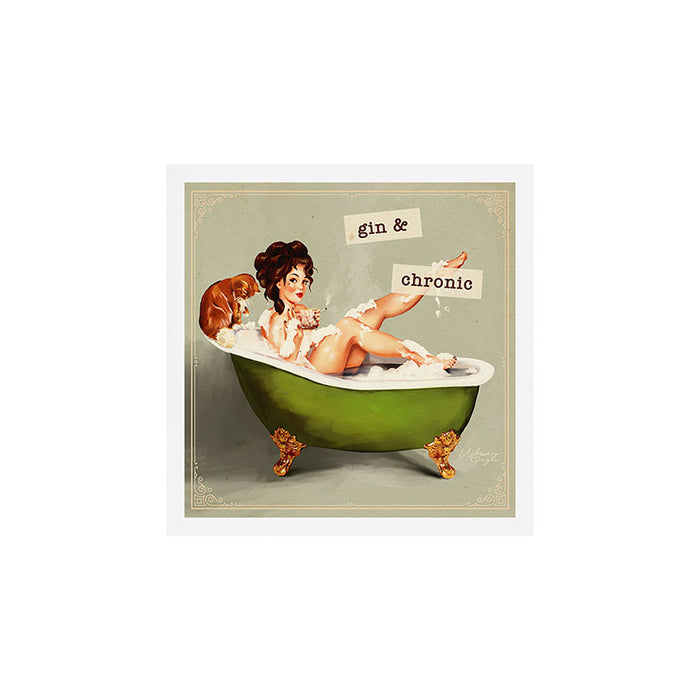 Gin & Chronic: Pin Up Girl & Cat Art Print Gallery Image 1