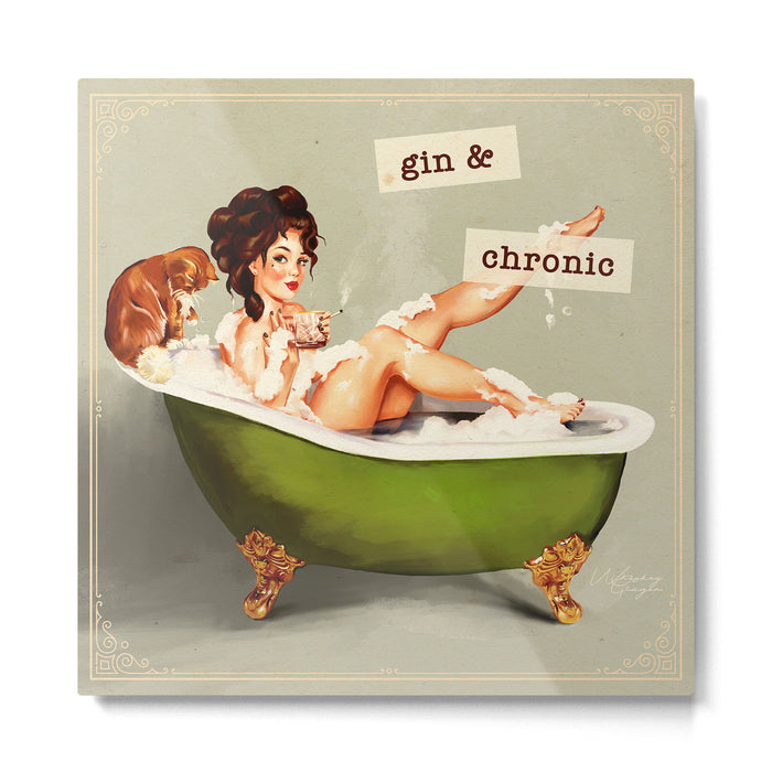 Gin & Chronic: Pin Up Girl & Cat Metal Print Gallery Image 1