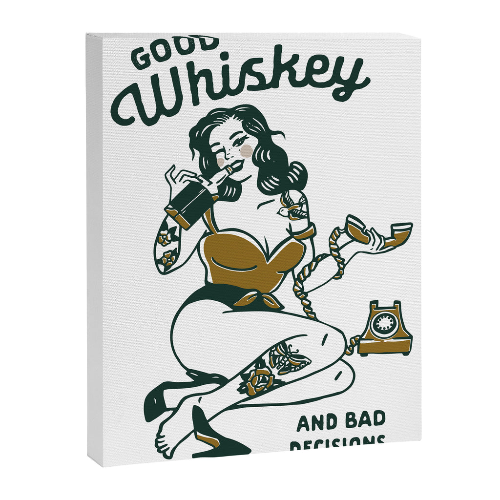 Good Whiskey & Bad Decisions: Funny Vintage Whisky Bar Decor Canvas Print Gallery Image 6
