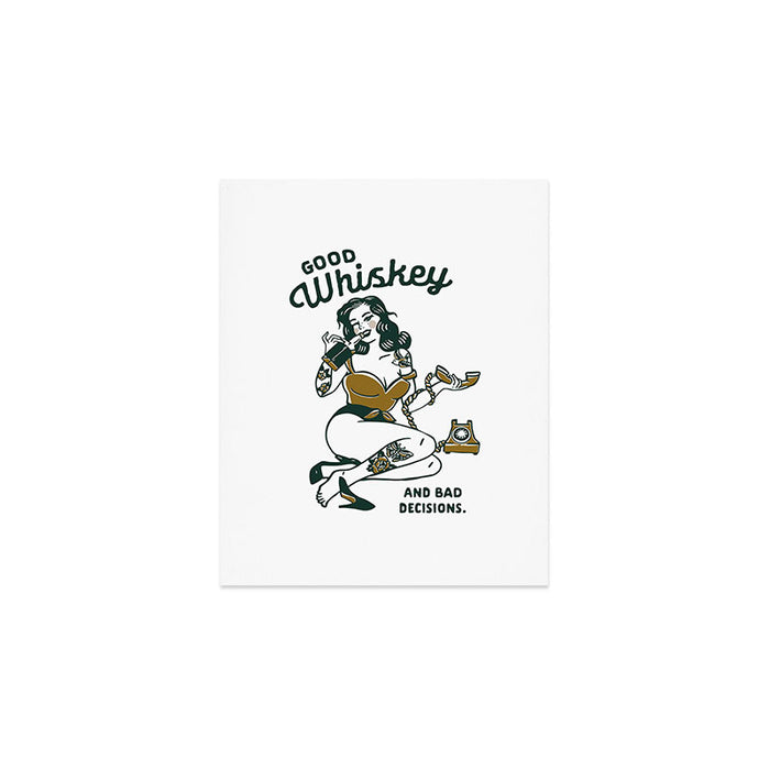 Good Whiskey & Bad Decisions: Funny Vintage Whisky Bar Decor Art Print Gallery Image 1