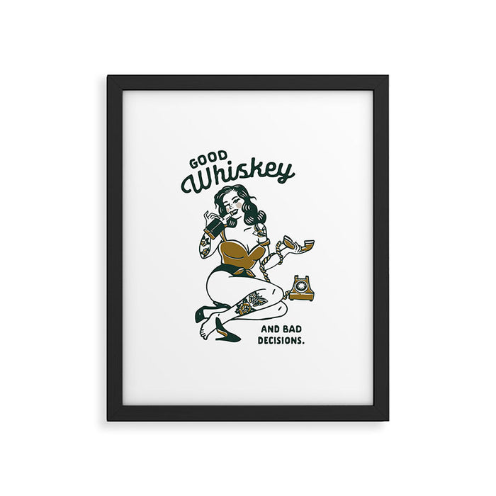 Good Whiskey & Bad Decisions: Funny Vintage Whisky Bar Decor Framed Art Print Gallery Image 1