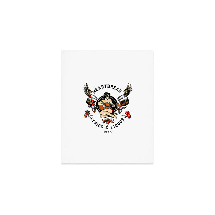Heartbreak Lyrics & Liquor 1975. Cute Pinup Girl Playing Guitar: Full Color Version. Art Print Gallery Image 1