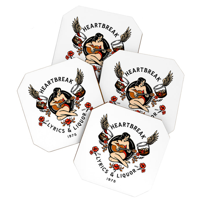 Heartbreak Lyrics & Liquor 1975. Cute Pinup Girl Playing Guitar: Full Color Version. Coaster Gallery Image 1