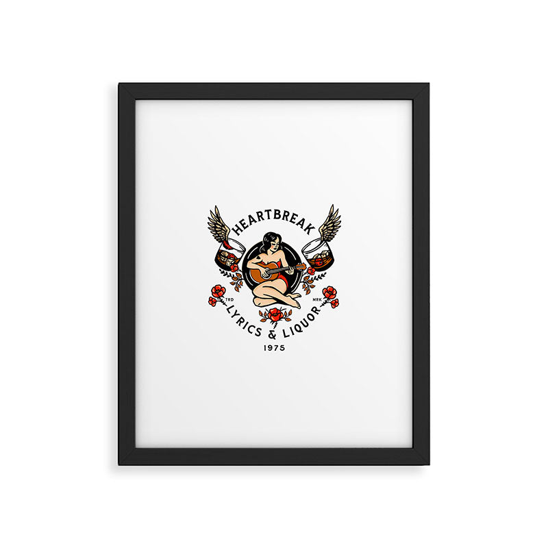 Heartbreak Lyrics & Liquor 1975. Cute Pinup Girl Playing Guitar: Full Color Version. Framed Art Print Gallery Image 4