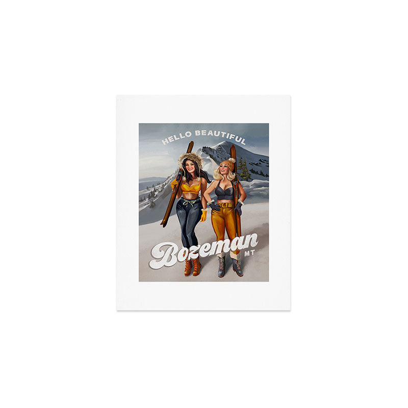 Hello Beautiful Bozeman: Vintage Pinup Skiing Art Art Print Gallery Image 1
