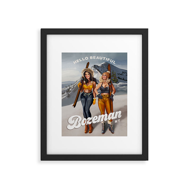 Hello Beautiful Bozeman: Vintage Pinup Skiing Art Framed Art Print Gallery Image 5