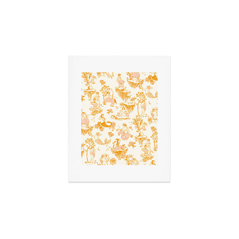 Honey, Pink & Gold Zodiac Toile Pattern. A Great Gift Idea For Astrology Fans! Art Print Gallery Image 1