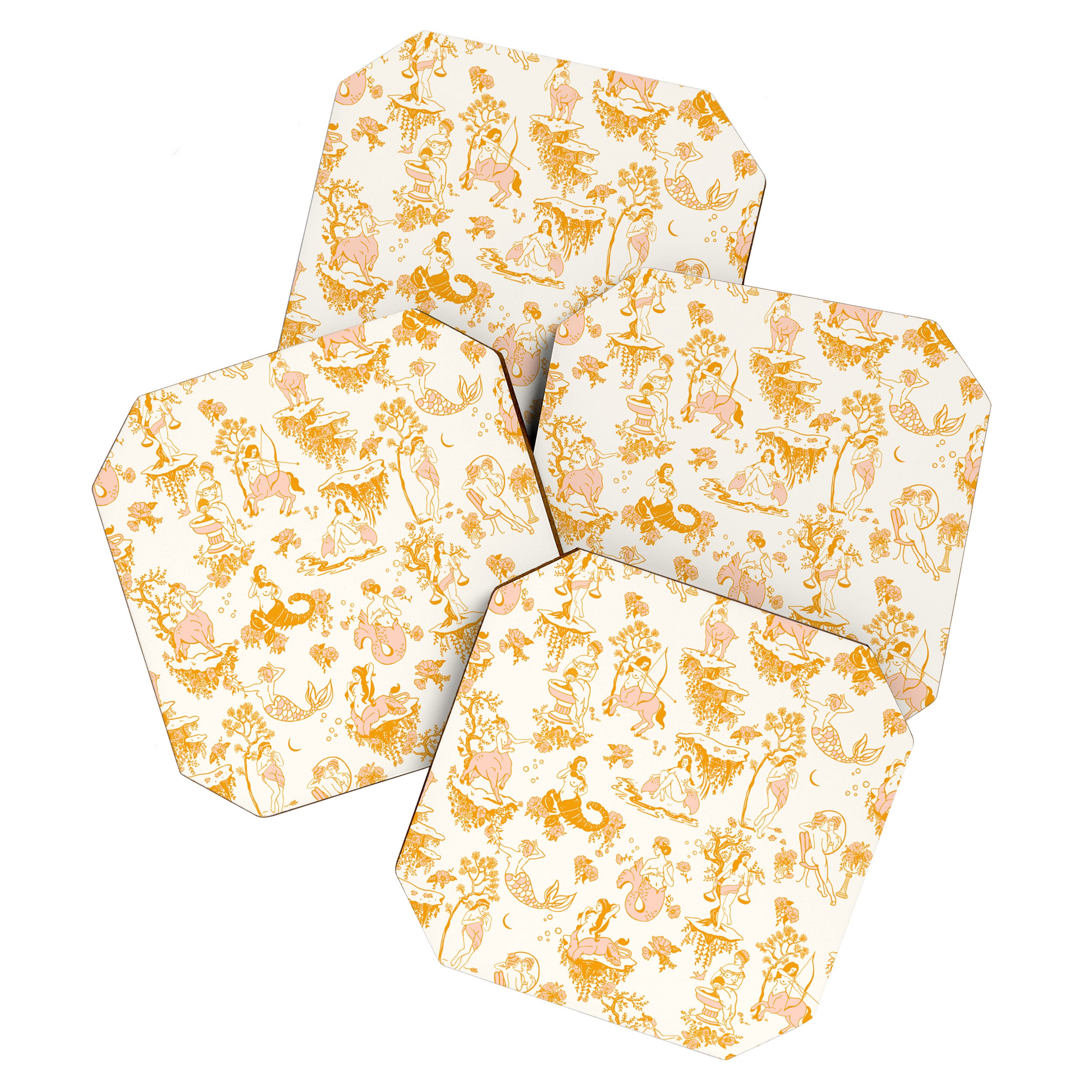Honey, Pink & Gold Zodiac Toile Pattern. A Great Gift Idea For Astrology Fans! Coaster Gallery Image 1