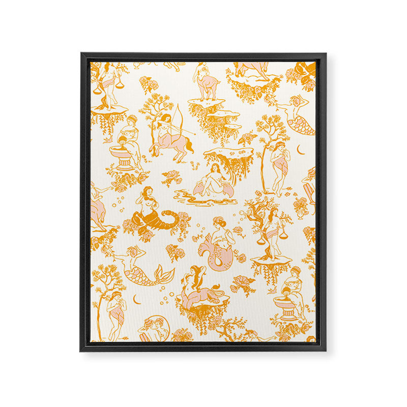 Honey, Pink & Gold Zodiac Toile Pattern. A Great Gift Idea For Astrology Fans! Framed Canvas Print Gallery Image 8