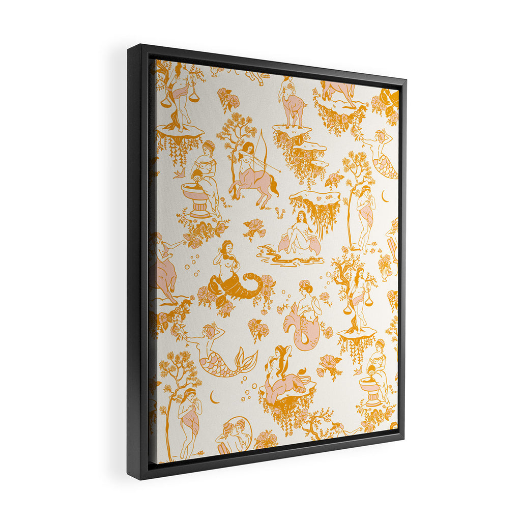 Honey, Pink & Gold Zodiac Toile Pattern. A Great Gift Idea For Astrology Fans! Framed Canvas Print Gallery Image 2