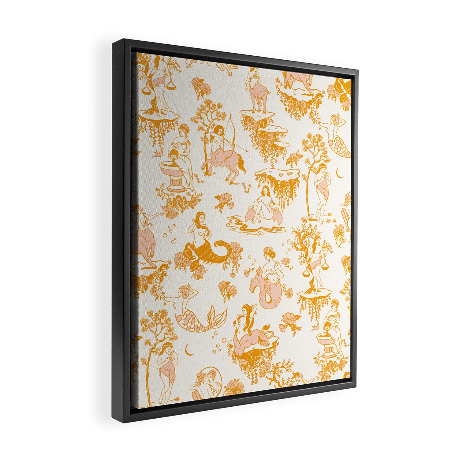Honey, Pink & Gold Zodiac Toile Pattern. A Great Gift Idea For Astrology Fans! Framed Canvas Print Gallery Image 2