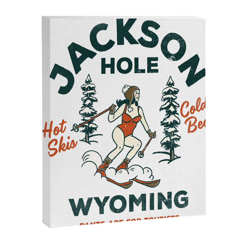 Jackson Hole Wyoming: Pants Are For Tourists. Cool, Retro Girl Skiing Art Canvas Print Gallery Image 8