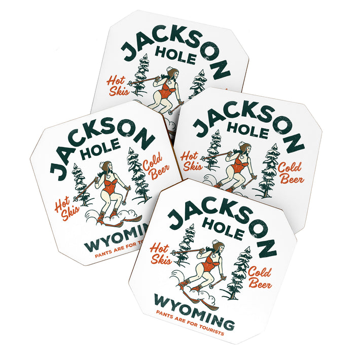 Jackson Hole Wyoming: Pants Are For Tourists. Cool, Retro Girl Skiing Art Coaster Gallery Image 1