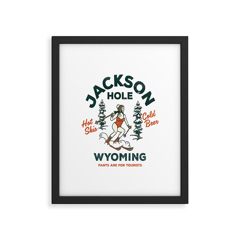 Jackson Hole Wyoming: Pants Are For Tourists. Cool, Retro Girl Skiing Art Framed Art Print Gallery Image 4