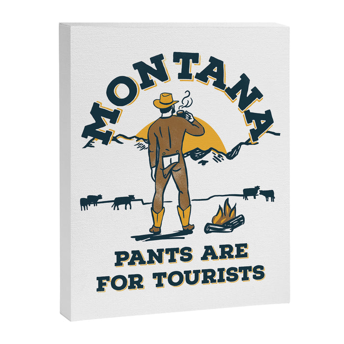"Montana: Pants Are For Tourists" Funny Retro Cowboy Travel Art Canvas Print Gallery Image 1