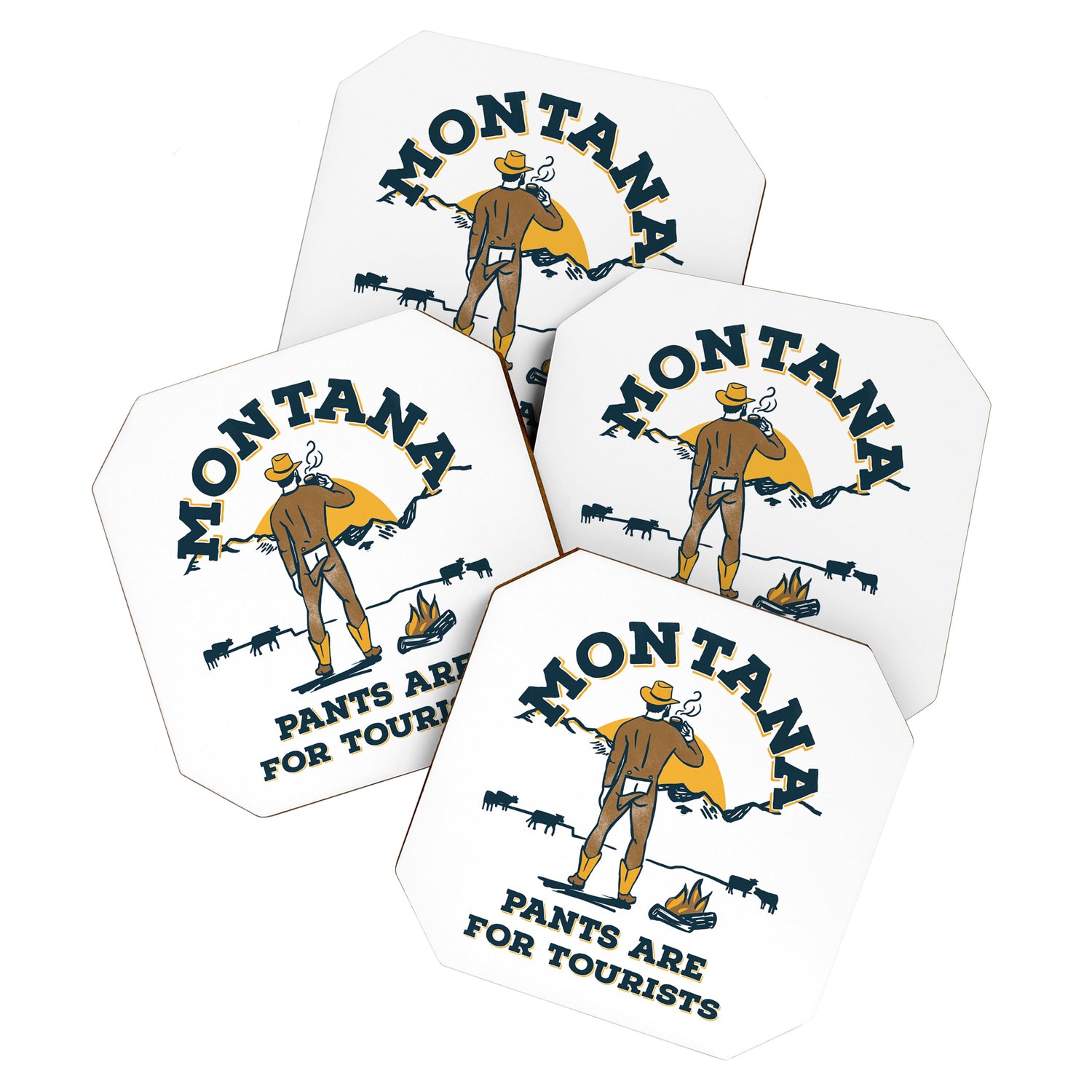 "Montana: Pants Are For Tourists" Funny Retro Cowboy Travel Art Coaster Gallery Image 1