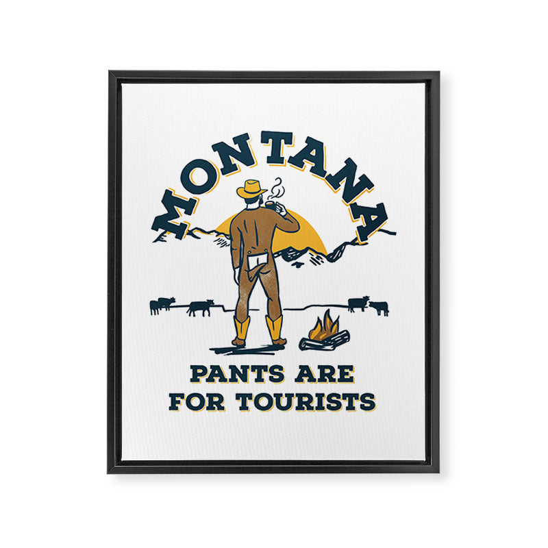 "Montana: Pants Are For Tourists" Funny Retro Cowboy Travel Art Framed Canvas Print Gallery Image 8