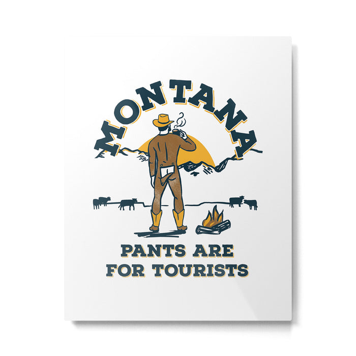 "Montana: Pants Are For Tourists" Funny Retro Cowboy Travel Art Metal Print Gallery Image 1