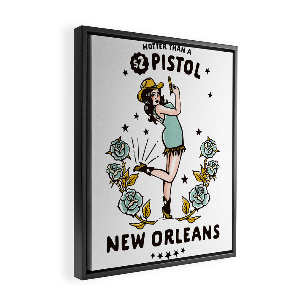 New Orleans, Louisiana Cowgirl: Hotter Than A $2 Pistol Framed Canvas Print Gallery Image 2