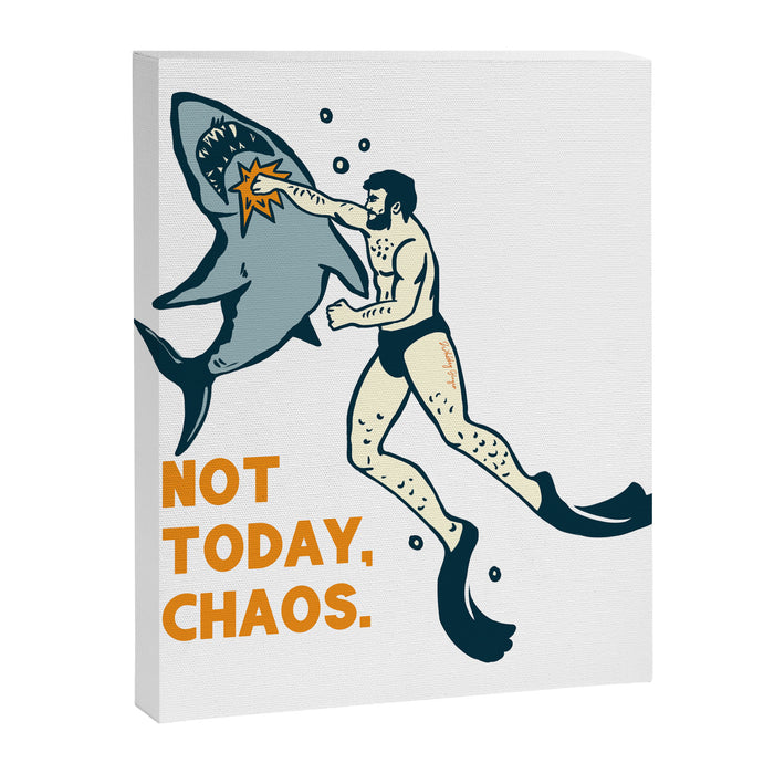 Not Today Chaos! Funny Man Punching Shark Tattoo Style Art Canvas Print Gallery Image 1