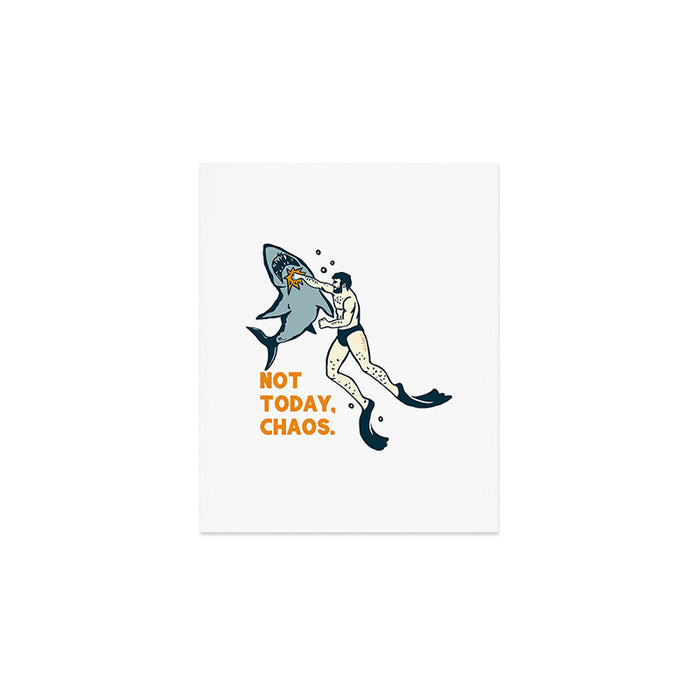 Not Today Chaos! Funny Man Punching Shark Tattoo Style Art Art Print Gallery Image 1