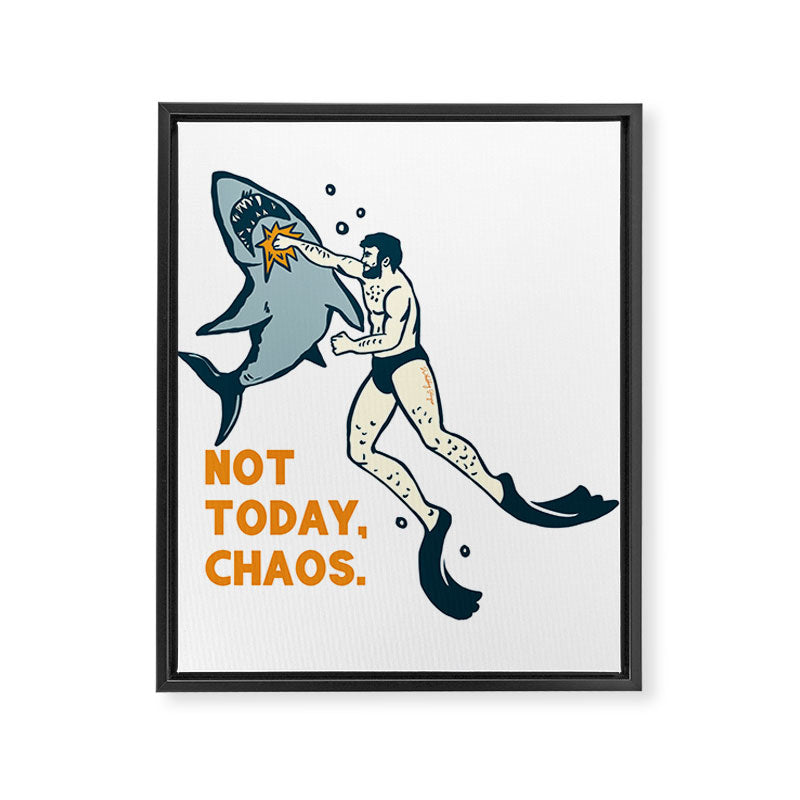 Not Today Chaos! Funny Man Punching Shark Tattoo Style Art Framed Canvas Print Gallery Image 6