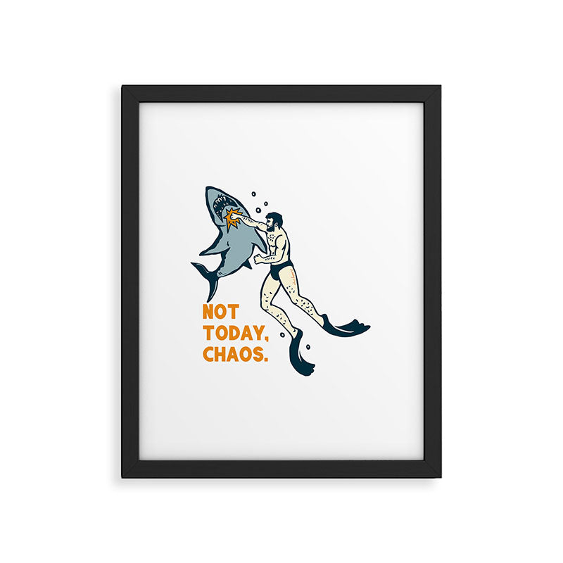 Not Today Chaos! Funny Man Punching Shark Tattoo Style Art Framed Art Print Gallery Image 5