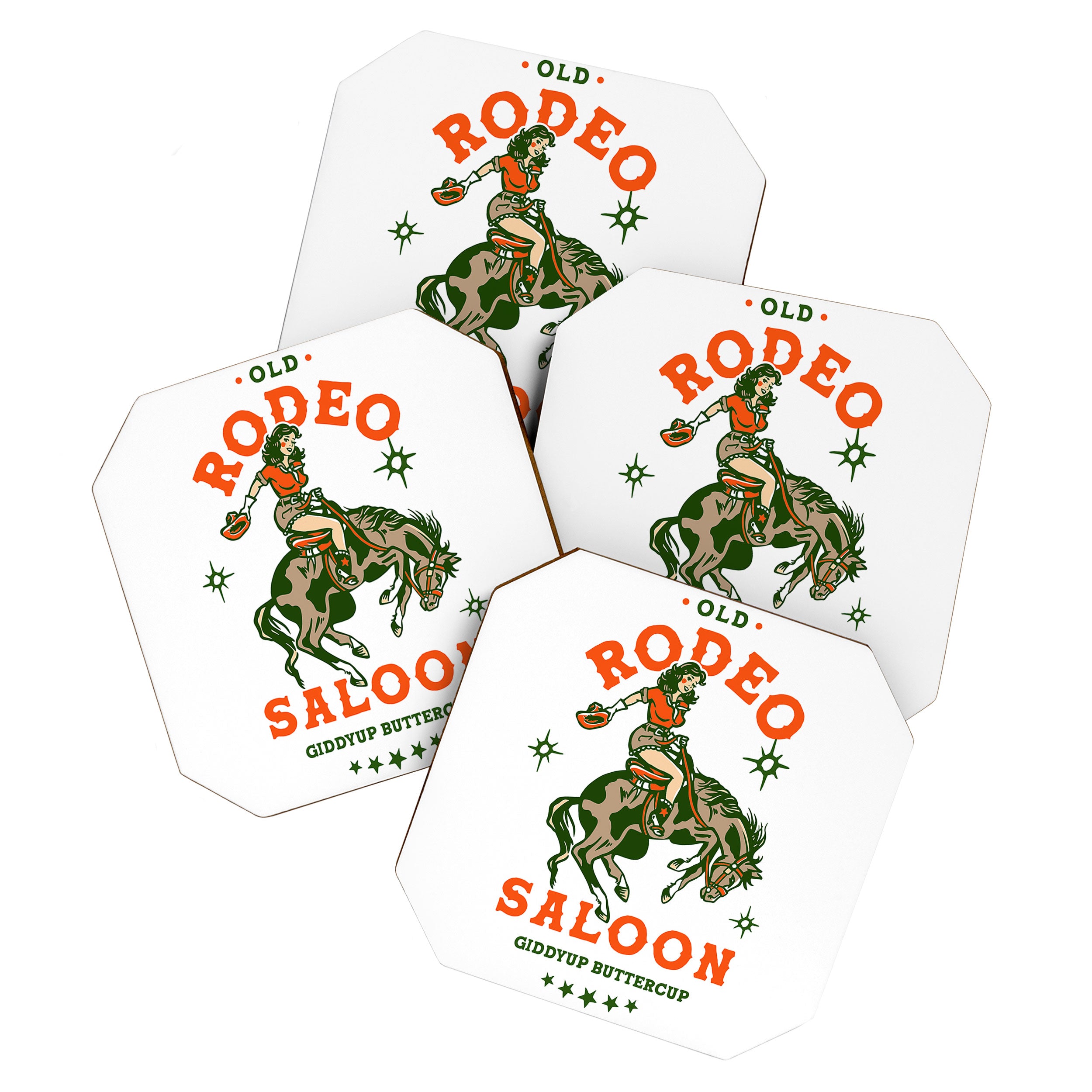 Old Rodeo Saloon: Giddy Up Buttercup. Vintage Cowgirl Pinup Art Coaster Gallery Image 1