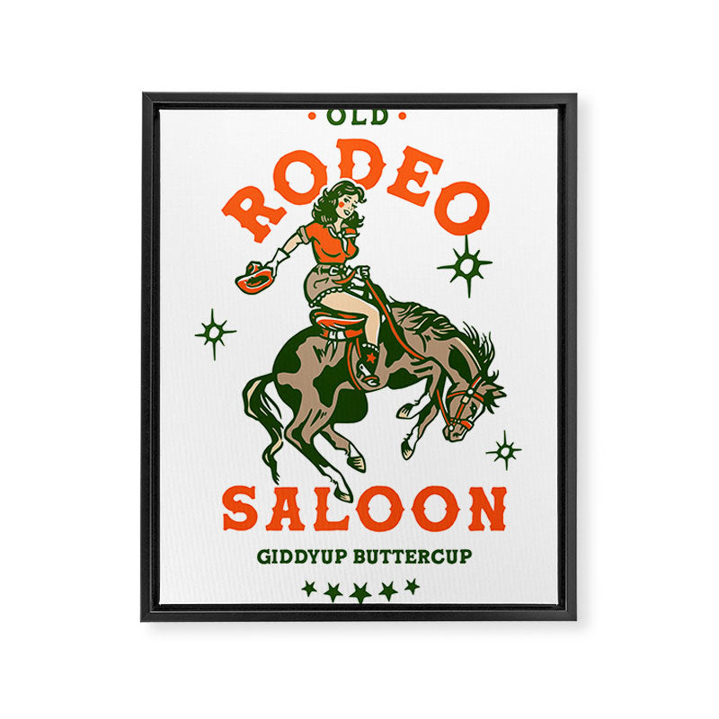 Old Rodeo Saloon: Giddy Up Buttercup. Vintage Cowgirl Pinup Art Framed Canvas Print Gallery Image 6