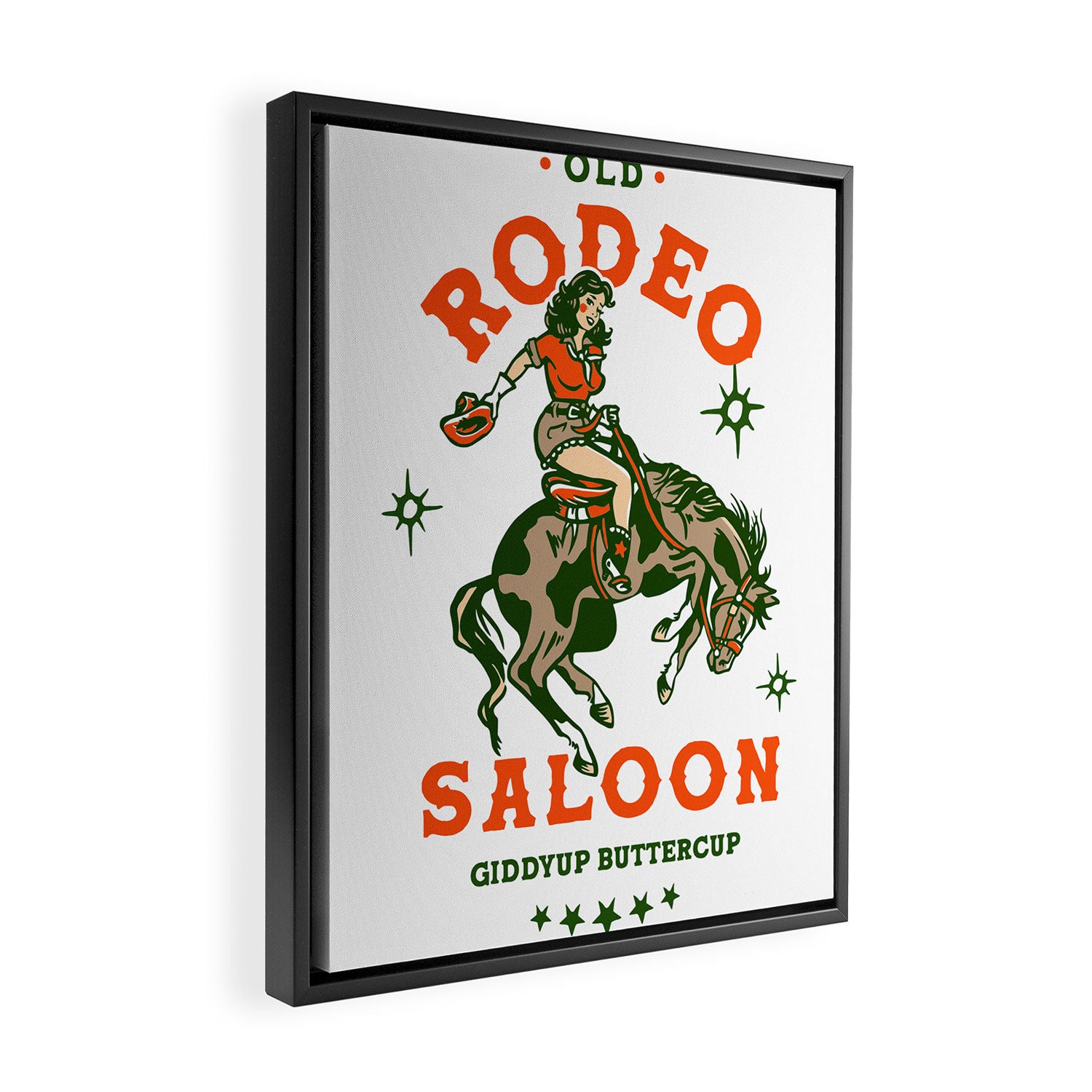 Old Rodeo Saloon: Giddy Up Buttercup. Vintage Cowgirl Pinup Art Framed Canvas Print Gallery Image 2