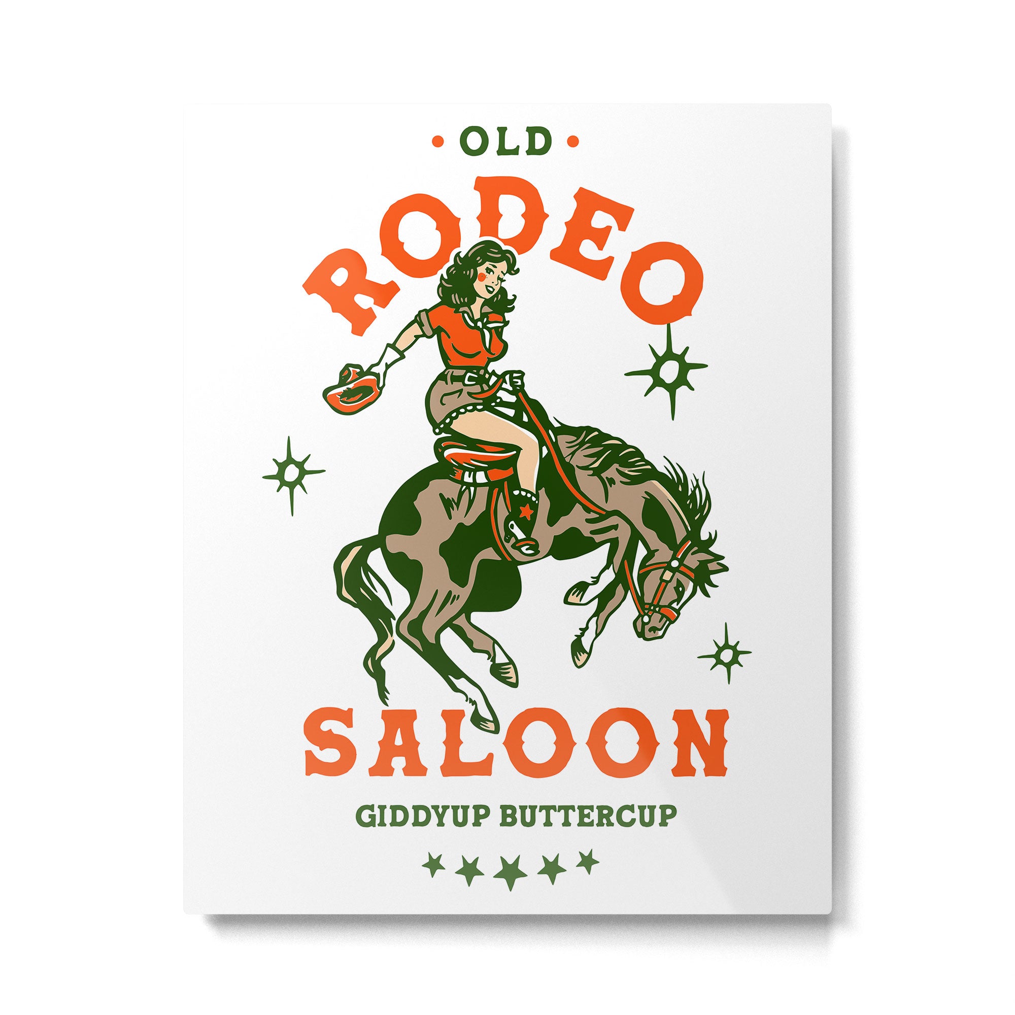 Old Rodeo Saloon: Giddy Up Buttercup. Vintage Cowgirl Pinup Art Metal Print Gallery Image 4