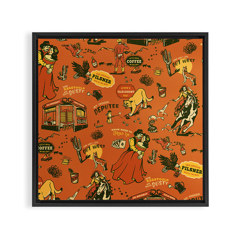 Old West-Inspired Vintage Pattern Framed Canvas Print Gallery Image 3