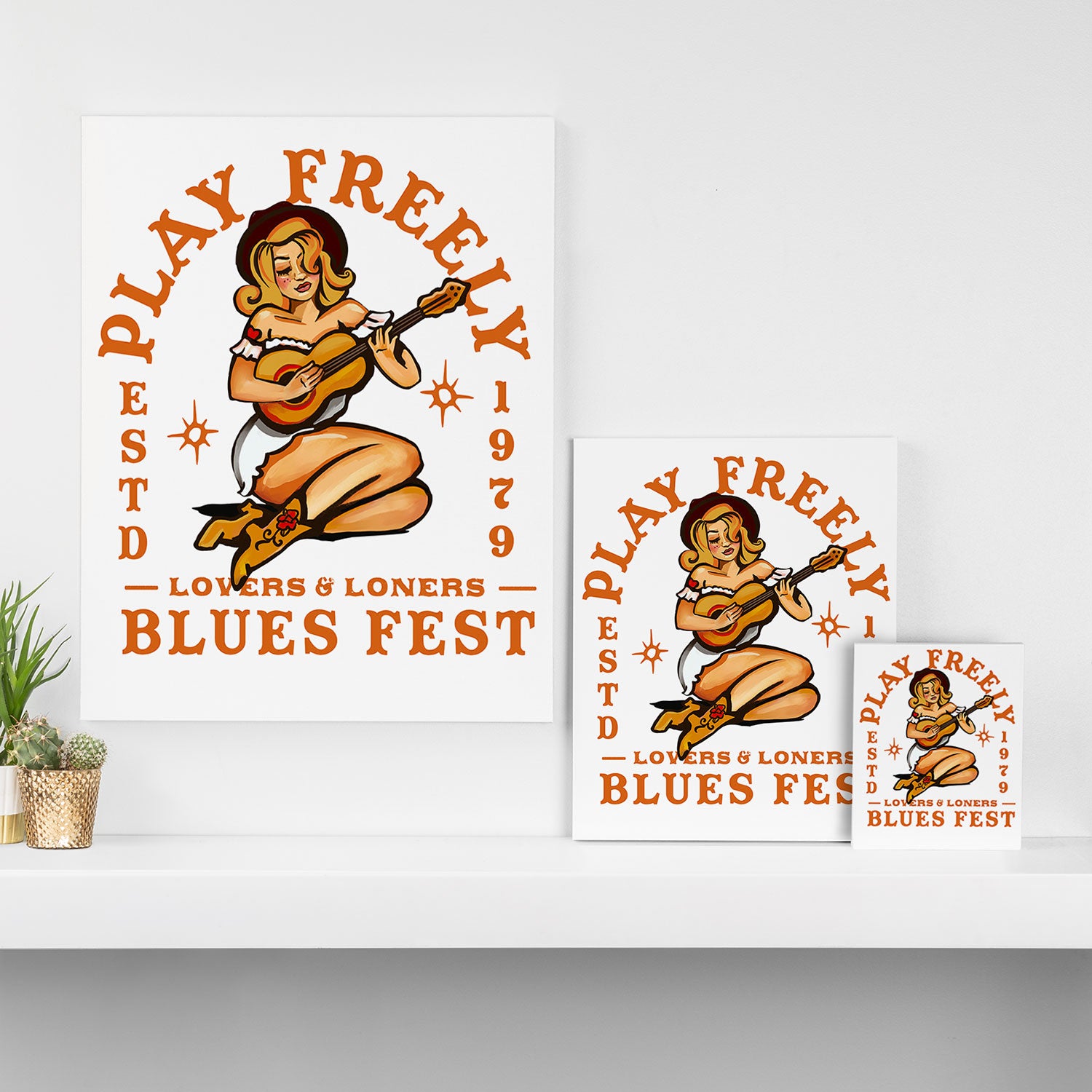 Play Freely Lovers & Loners Blues Fest Guitar Girl Canvas Print Gallery Image 3