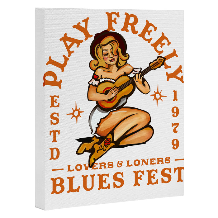 Play Freely Lovers & Loners Blues Fest Guitar Girl Canvas Print Gallery Image 1