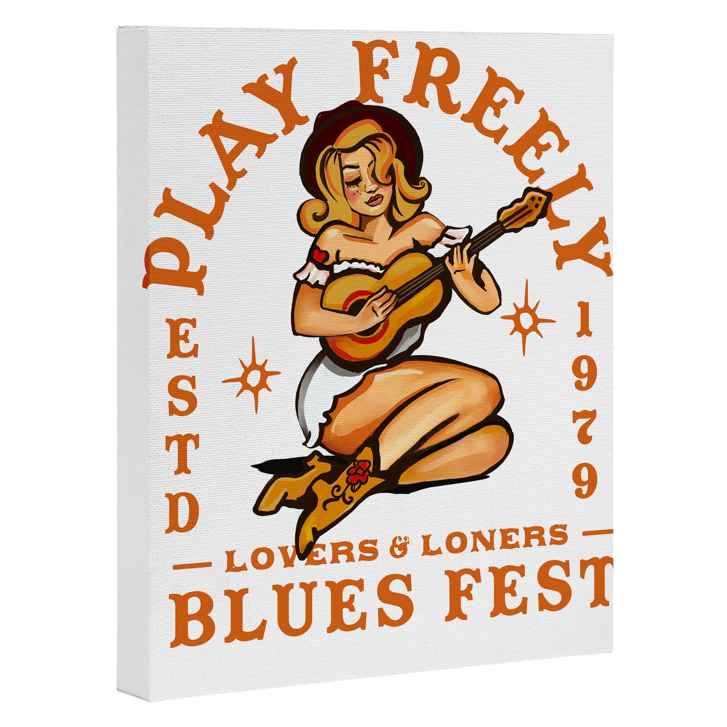 Play Freely Lovers & Loners Blues Fest Guitar Girl Canvas Print Gallery Image 3