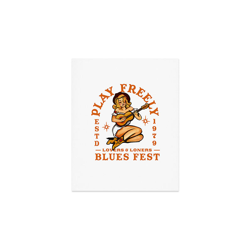 Play Freely Lovers & Loners Blues Fest Guitar Girl Art Print Gallery Image 1