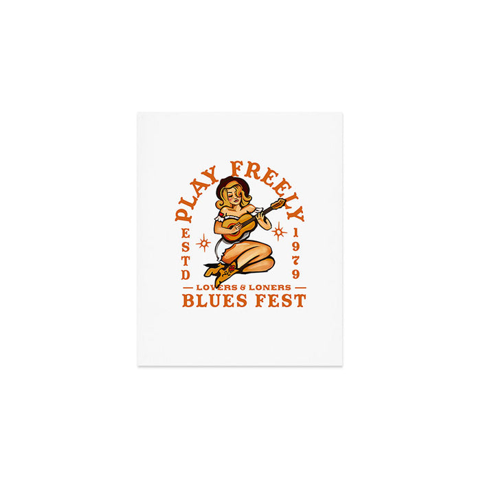 Play Freely Lovers & Loners Blues Fest Guitar Girl Art Print Gallery Image 1