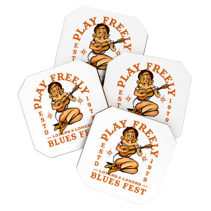 Play Freely Lovers & Loners Blues Fest Guitar Girl Coaster Gallery Image 1