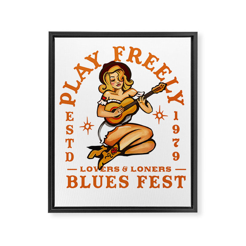 Play Freely Lovers & Loners Blues Fest Guitar Girl Framed Canvas Print Gallery Image 6
