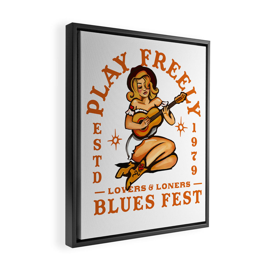Play Freely Lovers & Loners Blues Fest Guitar Girl Framed Canvas Print Gallery Image 2