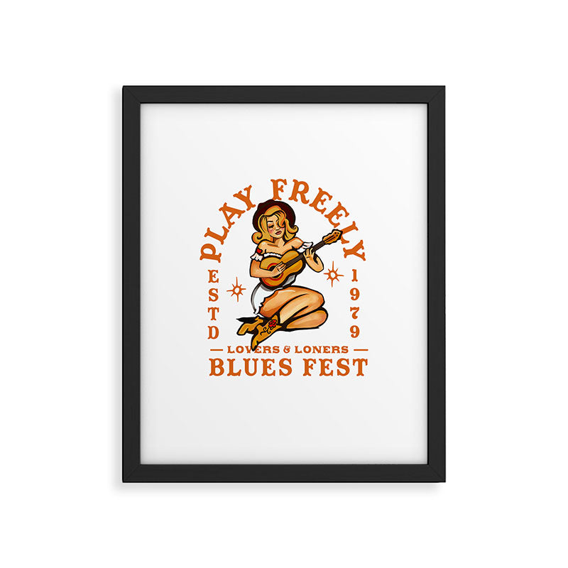 Play Freely Lovers & Loners Blues Fest Guitar Girl Framed Art Print Gallery Image 5